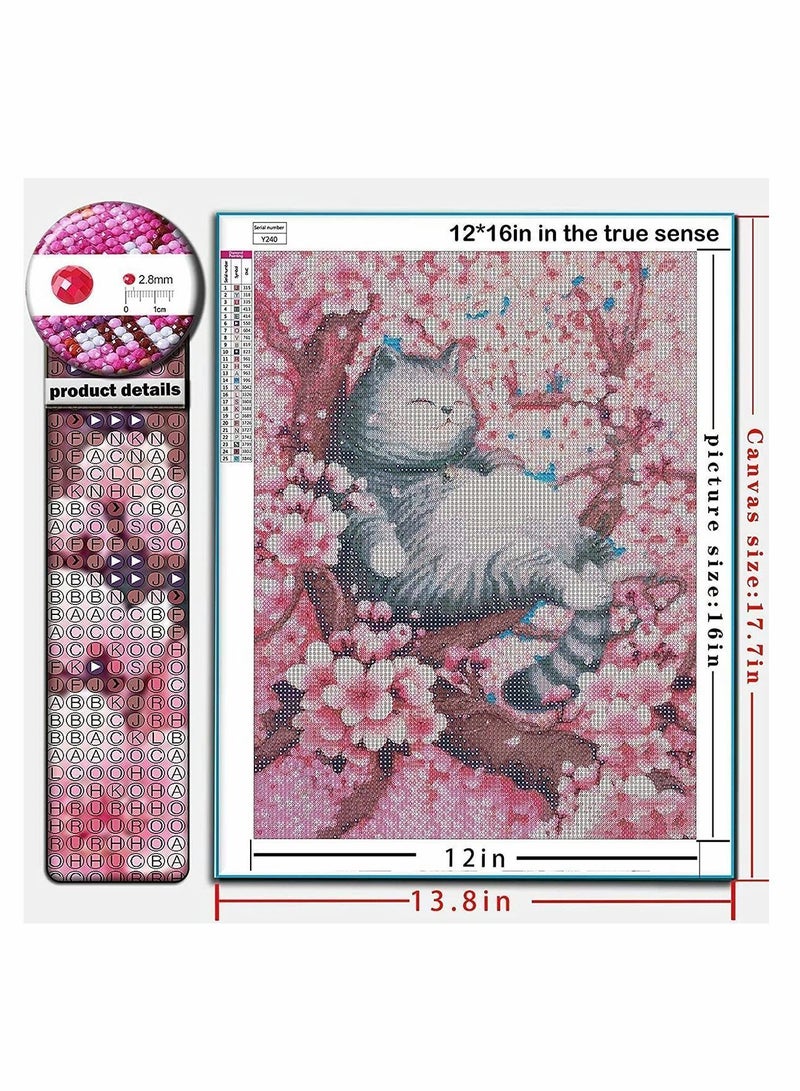 Cat Flowers 5D Diamond Painting Numbers Kit, Paint Round Beads Full Drill Canvas Wall Home Decoration Gift, DIY for Adults & Kids