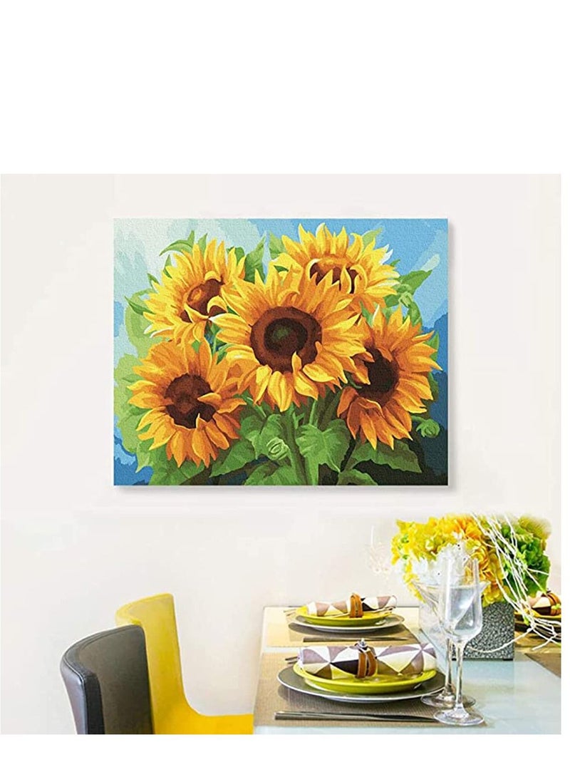 Paint by Numbers for Adults Beginner, DIY Oil Painting Kit on Canvas with Paintbrushes and Acrylic Pigment, Flower Arts Craft Home Wall Decor-Sunflower