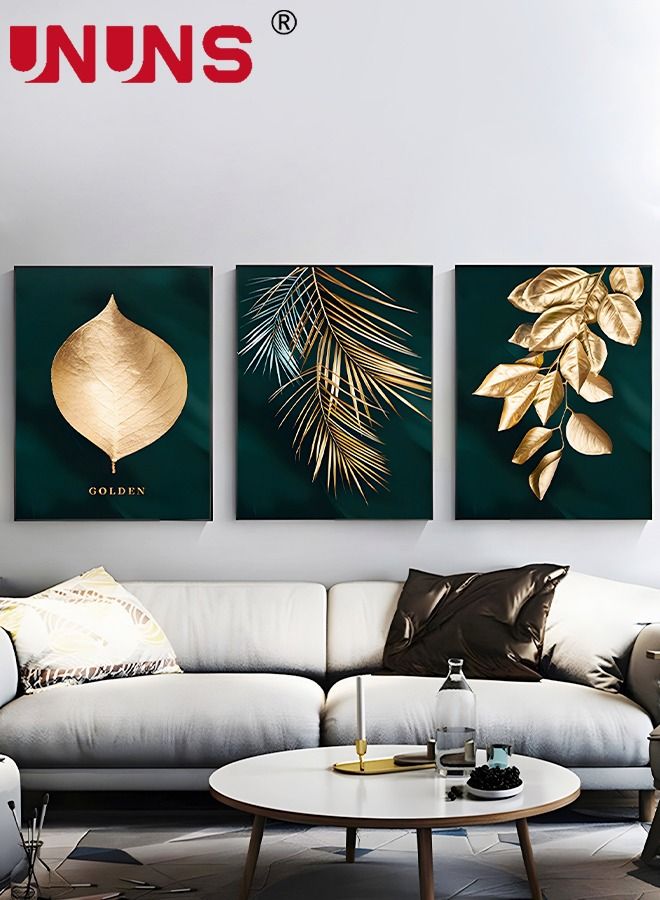 3Pcs Abstract Wall Art Home Decor,Black Gold Leaf Canvas Prints For Living Room Bedroom,Large Modern Canvas Wall Art,40x60cm(Only Drawing Core)