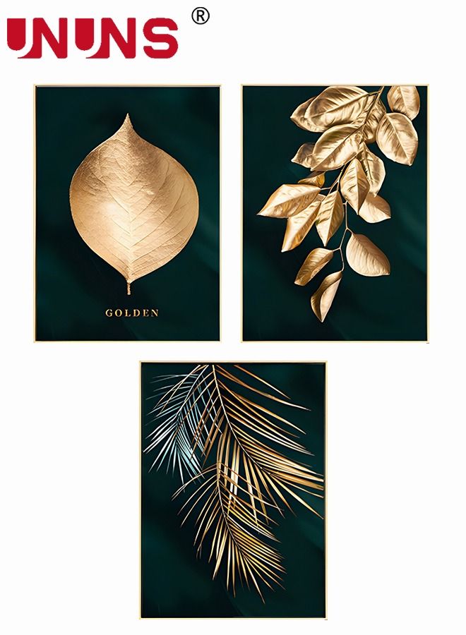 3Pcs Abstract Wall Art Home Decor,Black Gold Leaf Canvas Prints For Living Room Bedroom,Large Modern Canvas Wall Art,40x60cm(Only Drawing Core)