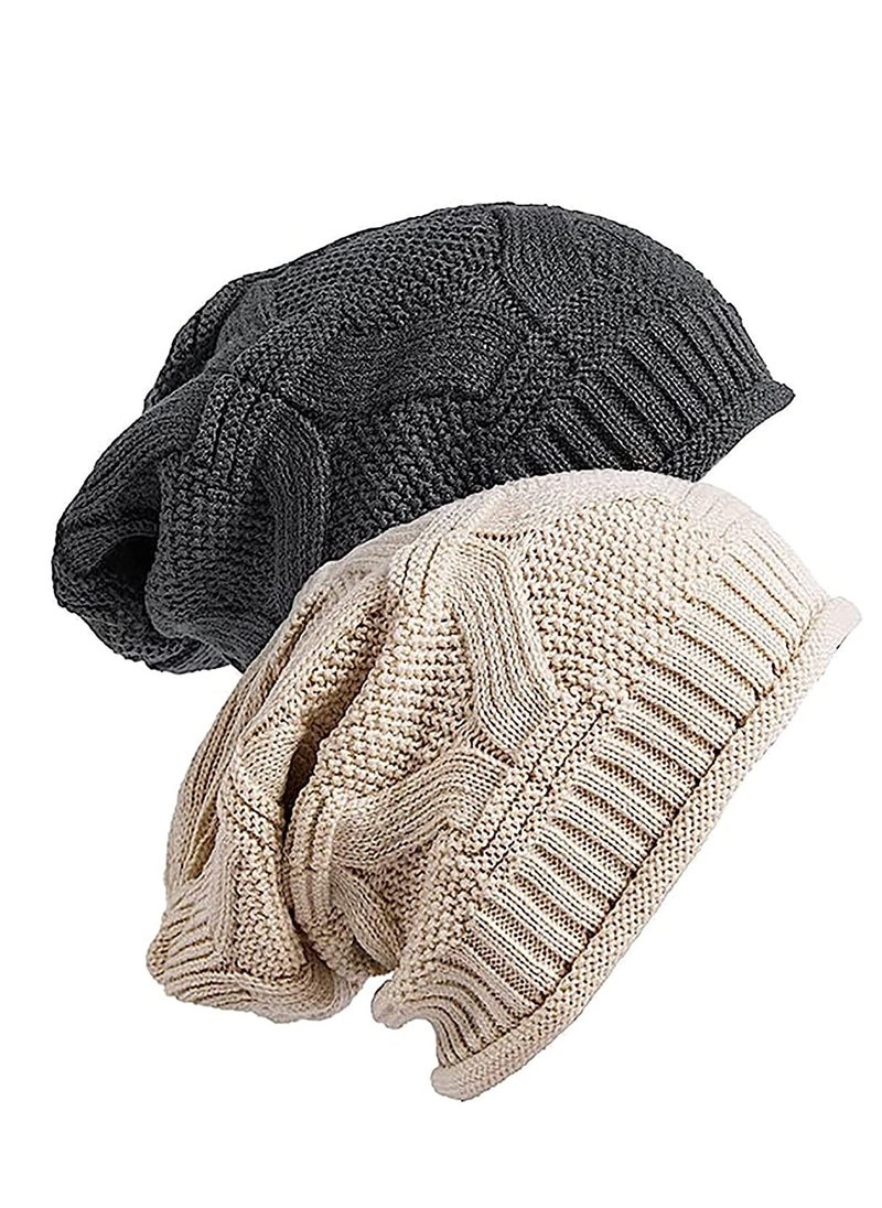 2 Pack Womens Slouchy Beanie Winter Knit Soft Hat For Women and Men