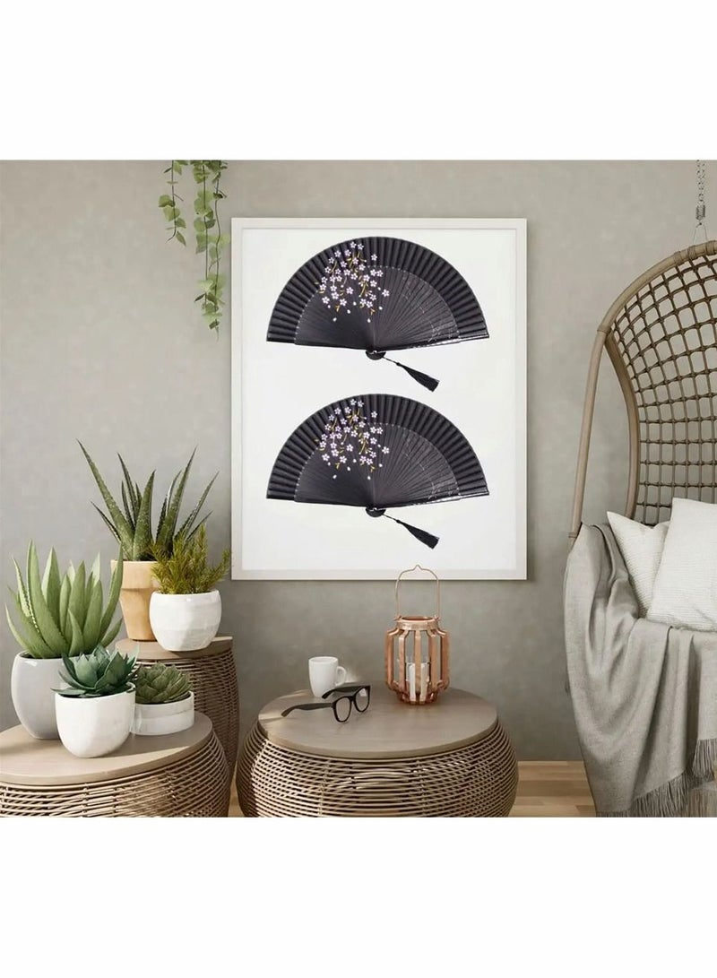Hand Held Bamboo Silk Folding Fan Hand Fan, Chinese Japanese Charming Elegant Vintage Retro Style for Dancing Cosplay Wedding Party Props Decoration and Women Ladys Girls Best Gifts (Black, 8.27 Inch)