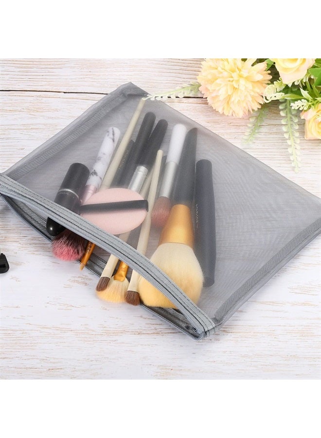 Mesh Zipper Bags, 4 Pack Nylon A5 Size Pen Pencil Travel Cases Toiletry Cosmetic Makeup Pouches Zipper Files Purse Organizer for Office, Gray