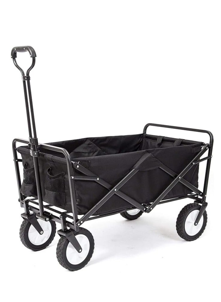 Garden Cart Folding Trolley Cart Outdoor Wagon Collapsible with Removable Fabric Festival Garden Camping Picnic Cart Supports Max 100kg Portable Transport Trailer (Black)