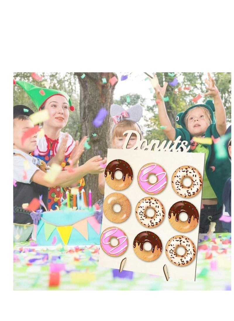 Donut Wall Display Stand Wood, Reusable Rustic Doughnut Board Holder for Baby Showers, Bridal Shower, Birthday, Wedding, Donut Party Supplies, Holds 9 Donuts (1 Pack)