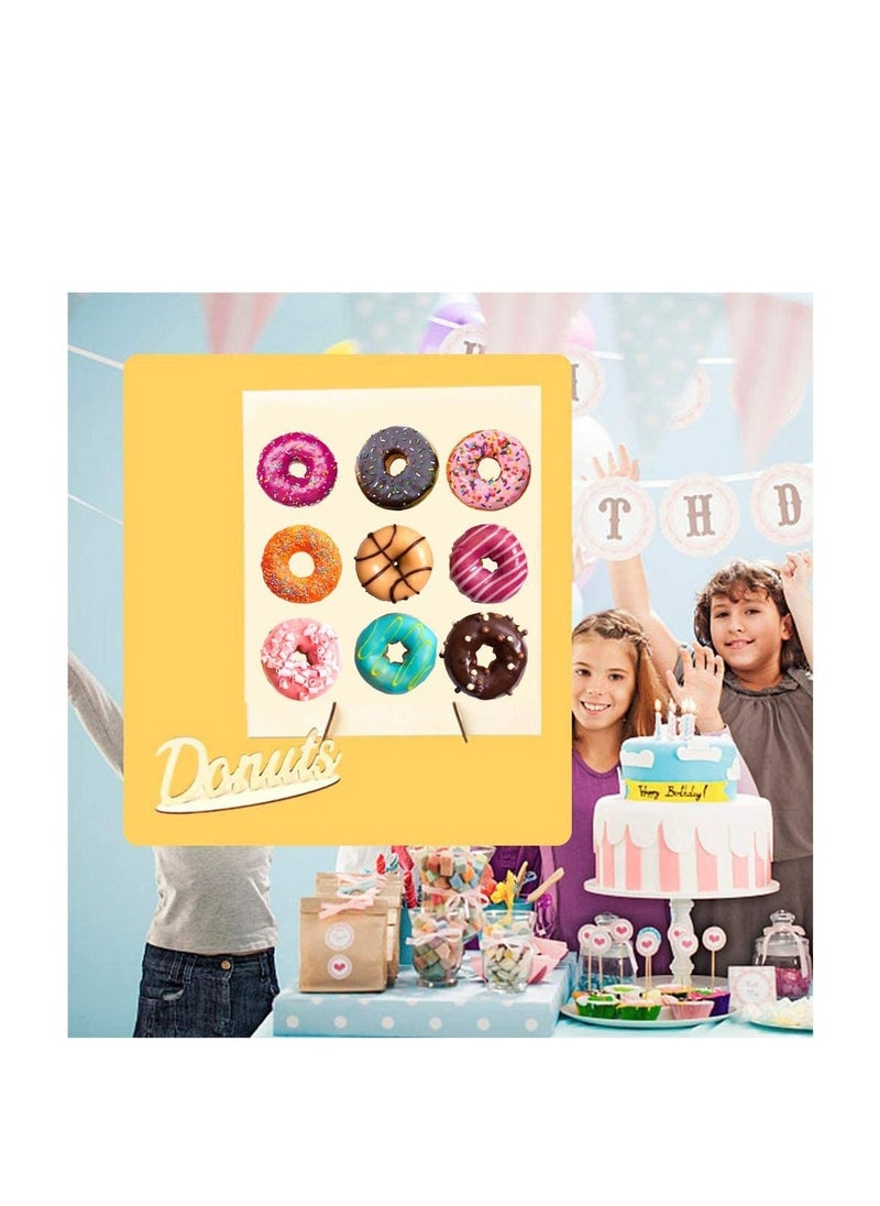 Donut Wall Display Stand Wood, Reusable Rustic Doughnut Board Holder for Baby Showers, Bridal Shower, Birthday, Wedding, Donut Party Supplies, Holds 9 Donuts (1 Pack)