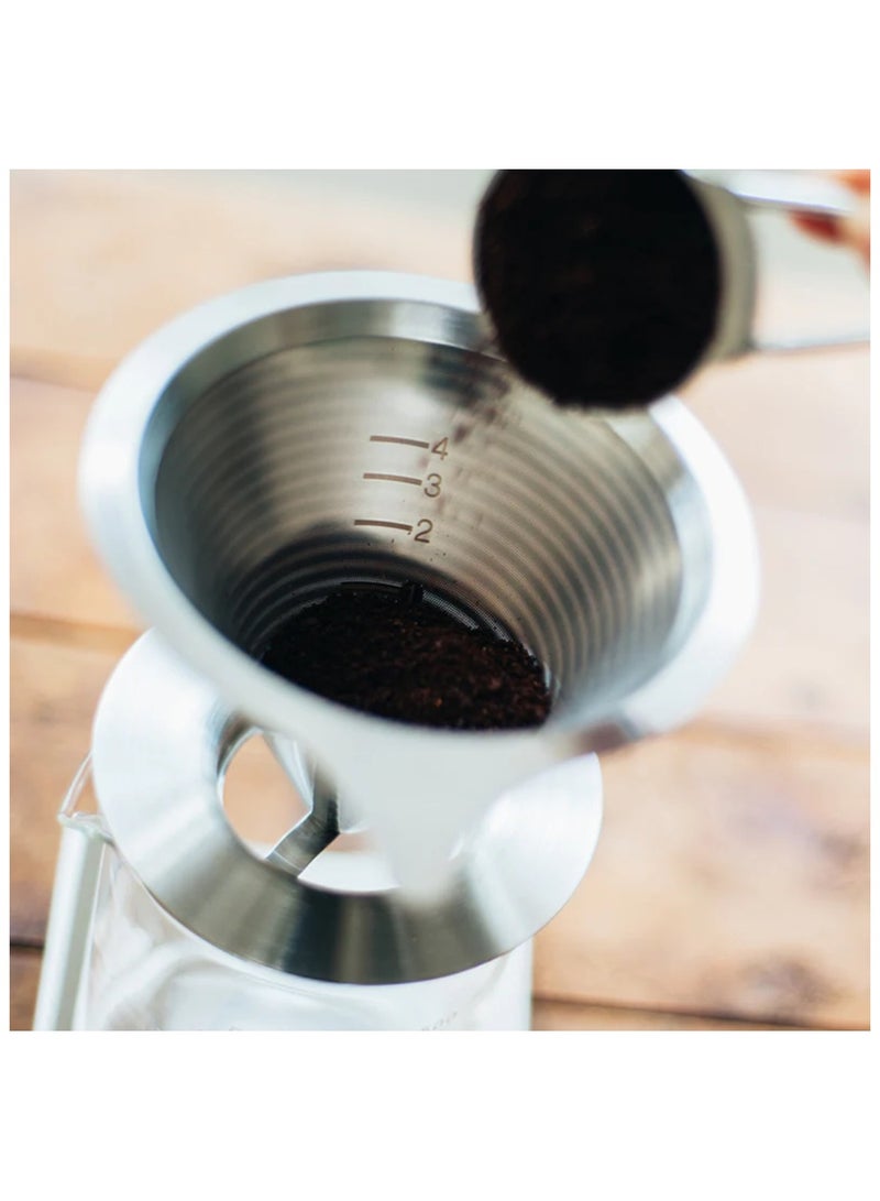 Double Mesh Metal V60 Coffee Dripper 02, Silver