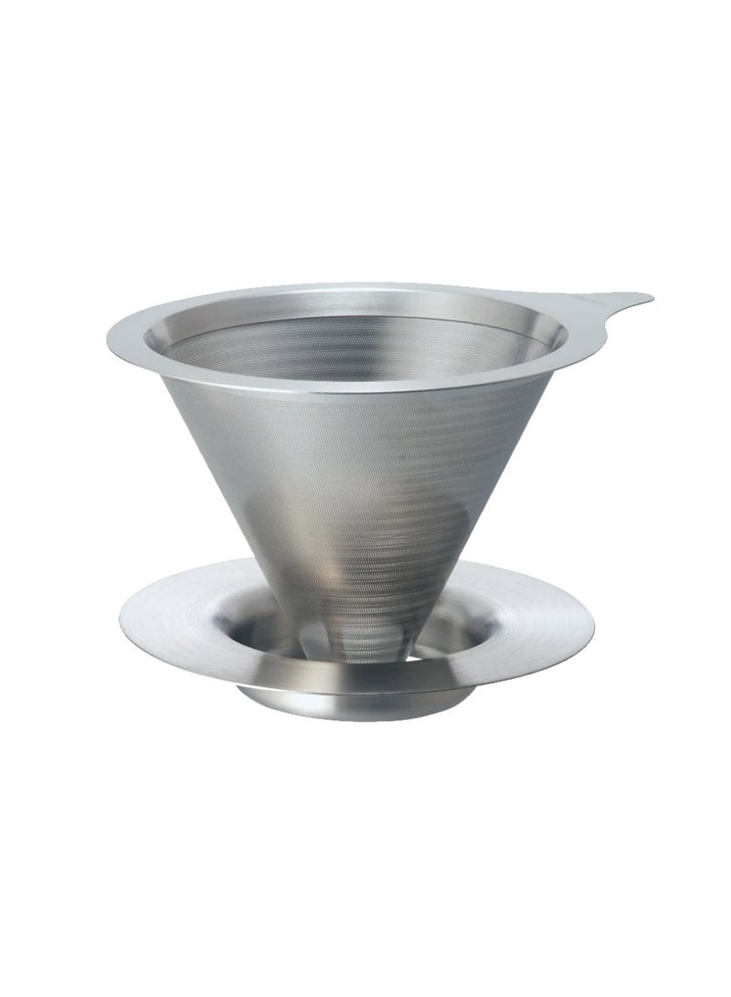 Double Mesh Metal V60 Coffee Dripper 02, Silver