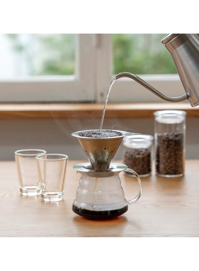 Double Mesh Metal V60 Coffee Dripper 02, Silver