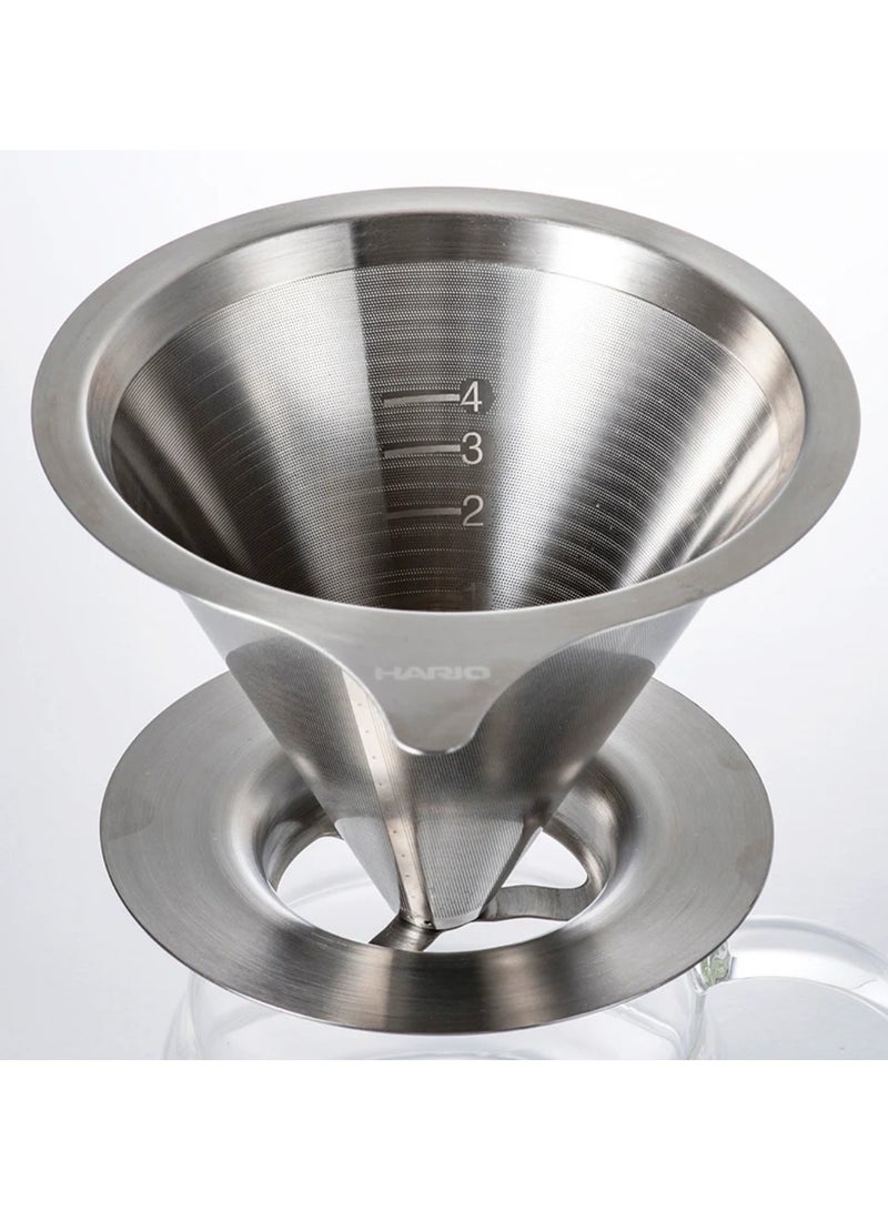 Double Mesh Metal V60 Coffee Dripper 02, Silver