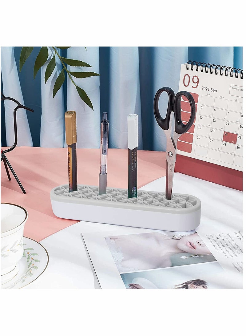 Silicone Makeup Brush Holder Multipurpose Beauty Tool Organizer Make up Brush Storage Stand for Painting Pen Brushes Nail Clippers Drill Pens Ruler Sewing Craft Tools (Grey)