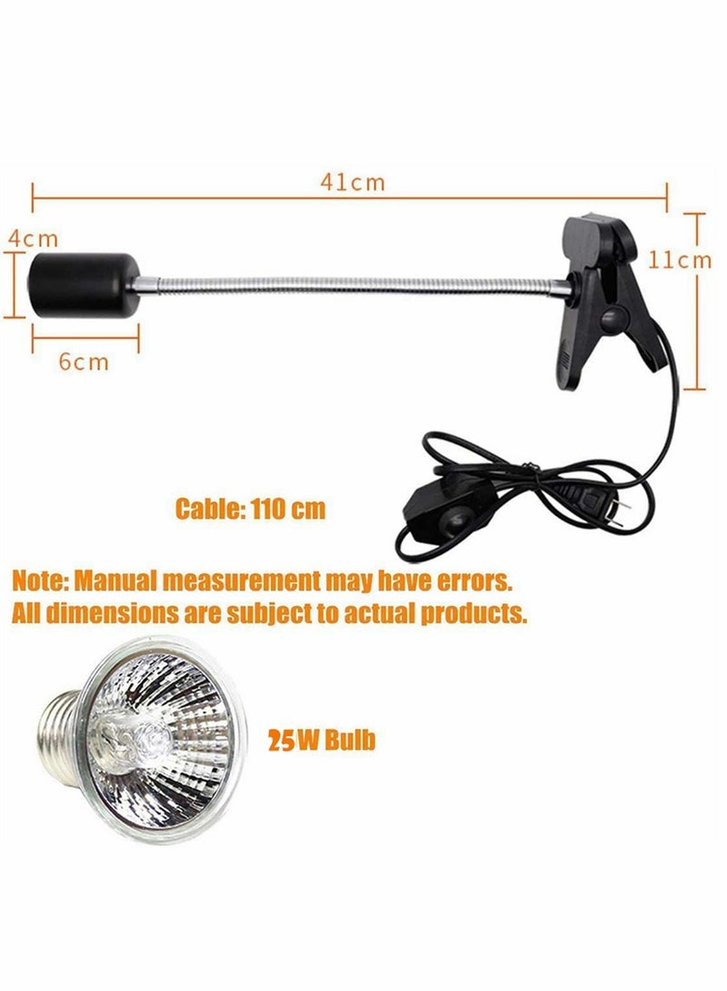 Aquarium Light 25W Tortoise Heat Lamp Heat Light for Reptile Pets 360° Adjustable Aquarium Heating Light E27 Clamp-on Pet Heating Emitter for Reptiles Amphibians Lizards Turtle Snakes