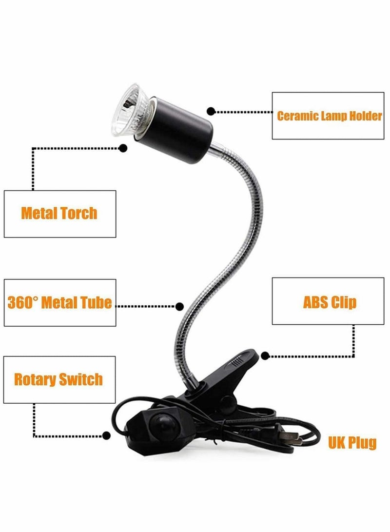 Aquarium Light 25W Tortoise Heat Lamp Heat Light for Reptile Pets 360° Adjustable Aquarium Heating Light E27 Clamp-on Pet Heating Emitter for Reptiles Amphibians Lizards Turtle Snakes