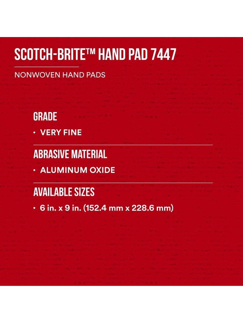 3M Scotch-Brite General Purpose 7447 Hand Pad, Very Fine Grade, 6 in x 9 in, Pack of 20, Aluminum Oxide, Surface Preparation, Scuffing, Blending, Cleaning, Maroon