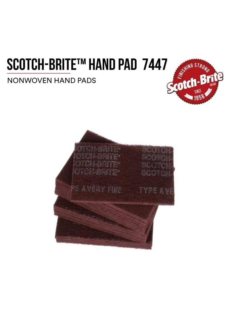 3M Scotch-Brite General Purpose 7447 Hand Pad, Very Fine Grade, 6 in x 9 in, Pack of 20, Aluminum Oxide, Surface Preparation, Scuffing, Blending, Cleaning, Maroon