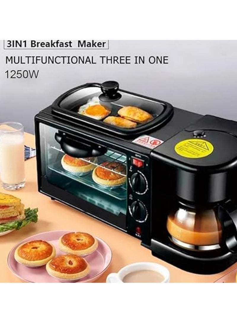 -in-1 Multifunctional Breakfast Maker: 1250W with Drip Coffee Machine, Oven, and Top Tray for Frying and Warming