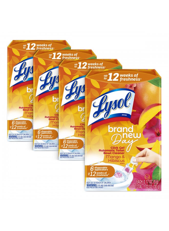 Lysol Click Gel Automatic Toilet Bowl Cleaner, Gel Toilet Bowl Cleaner, For Cleaning and Refreshing Mango & Hibiscus, 6 applicators (Pack of 4, 24 Count Total)