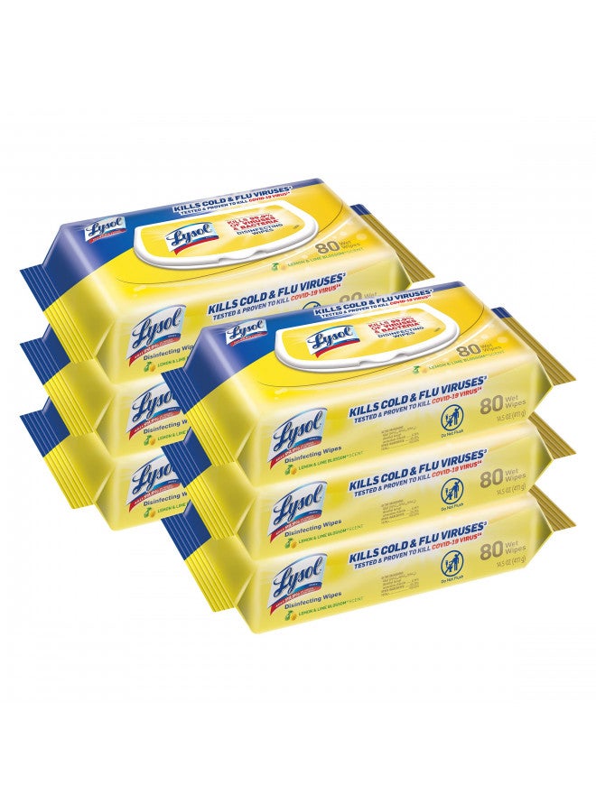 Lysol Disinfectant Handi-Pack Wipes, Multi-Surface Antibacterial Cleaning Wipes, for Disinfecting and Cleaning, Lemon and Lime Blossom, 480 Count (Pack of 6)