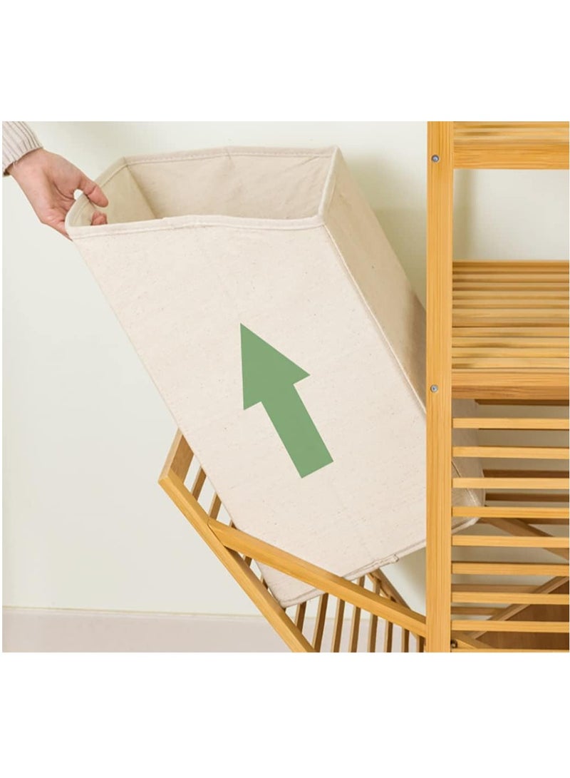 Bamboo Laundry Hamper Basket Storage Dirty Clothes Tilt Out Baskets Section with Handles 3-Tier Shelves Organizer Hampers for Bedroom Bathroom Living Room