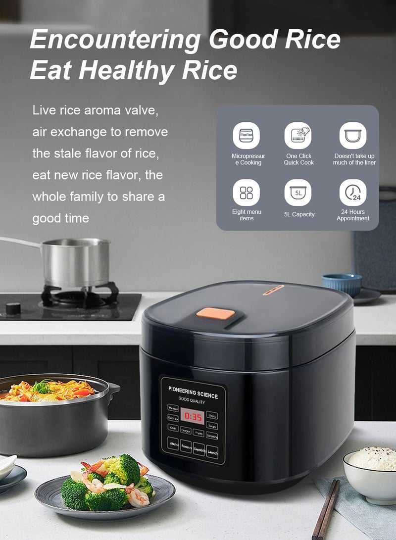 5 Liters - Electric Rice Cooker, 8 In 1 Instant Programmable, 700 Watts, 12 Smart Programs TK-108 Black