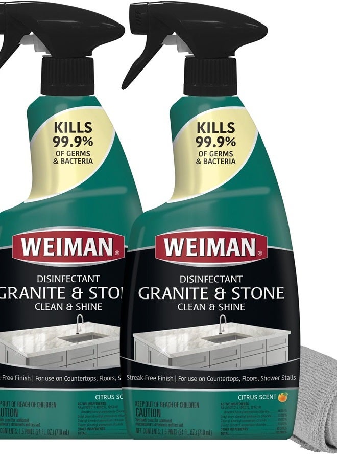 Disinfectant Granite Daily Clean & Shine (2 Pack with Polishing Cloth) Safely Clean Disinfect and Shine Granite Marble Soapstone Quartz Quartzite Slate Limestone Corian Laminate Tile Countertop