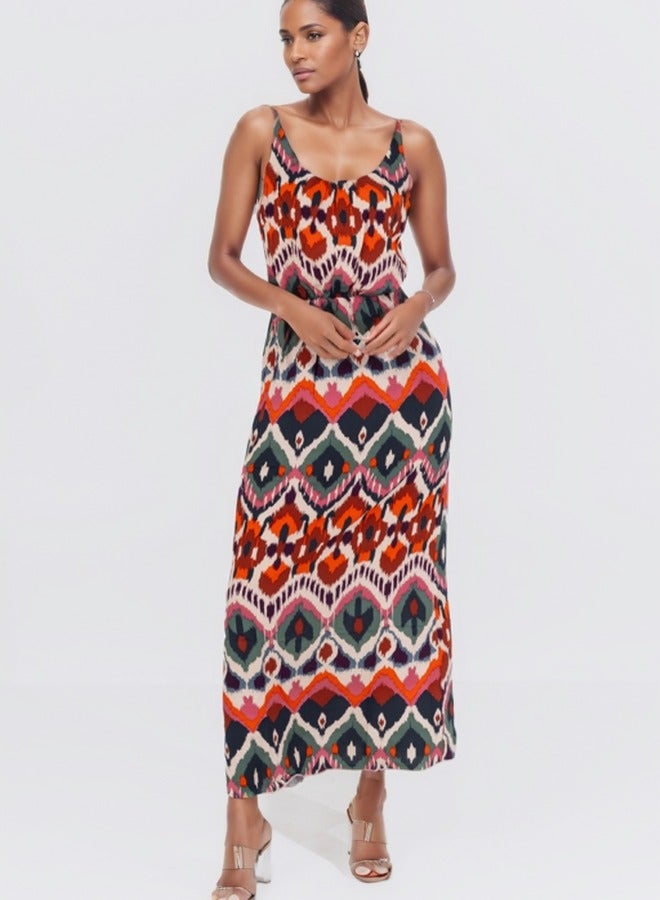 Bohemian Print Sleeveless Maxi Dress with Adjustable Straps