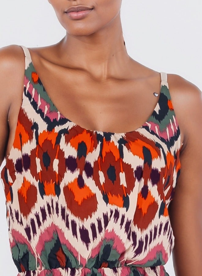 Bohemian Print Sleeveless Maxi Dress with Adjustable Straps