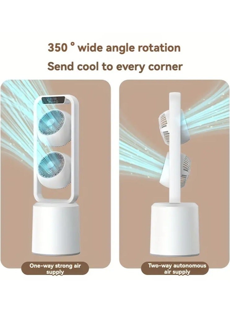 Dual-Layer 3D Air Loop Cooling Rechargeable Pedestal Tower Fan with Remote Control English Operating Table and Stand