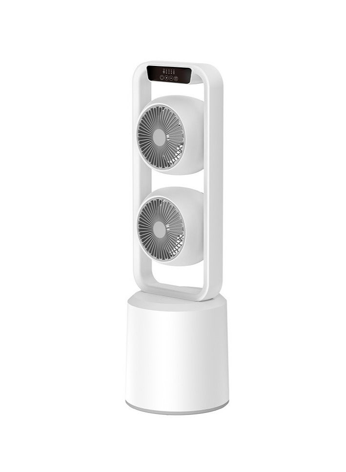 Dual-Layer 3D Air Loop Cooling Rechargeable Pedestal Tower Fan with Remote Control English Operating Table and Stand