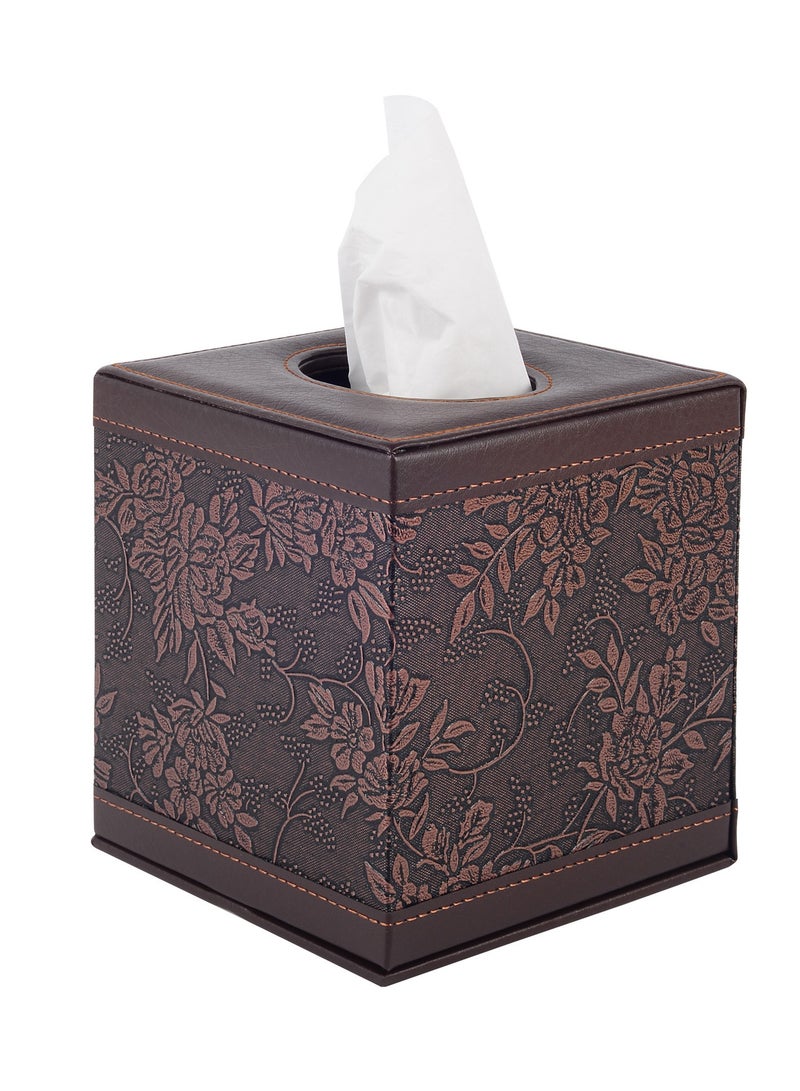 Tissue Box Cover Square, PU Leather Retro Facial Tissue Box Holder for Napkin Facial Paper Organizer, With Magnet Reinforcement for Dresser, Hotel, Restaurant, Office, Car, Living Room Decor