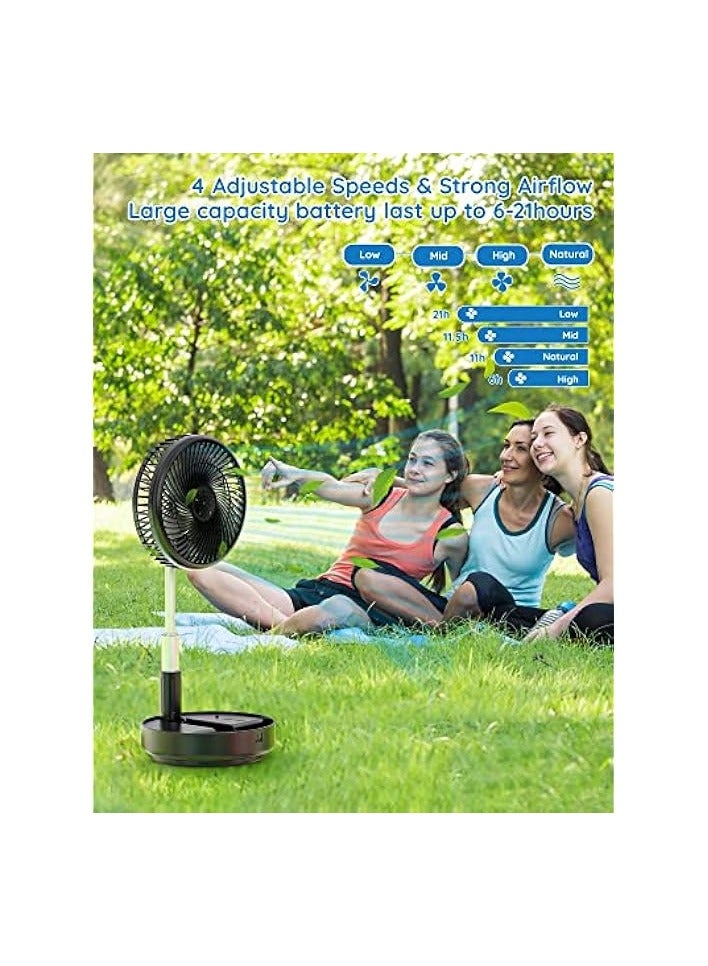 Portable Oscillating Standing Fan,Rechargeable Battery Operated USB Floor Table Desk Fan with Remote, 4 Speed Settings Pedestal Fans for Bedroom Office Camping Fishing Travel Black 7.7
