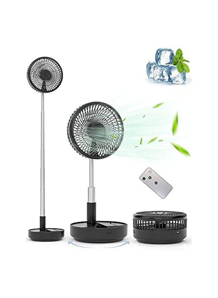 Portable Oscillating Standing Fan,Rechargeable Battery Operated USB Floor Table Desk Fan with Remote, 4 Speed Settings Pedestal Fans for Bedroom Office Camping Fishing Travel Black 7.7