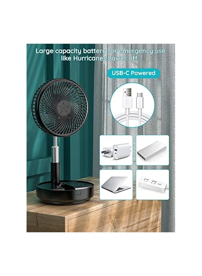 Portable Oscillating Standing Fan,Rechargeable Battery Operated USB Floor Table Desk Fan with Remote, 4 Speed Settings Pedestal Fans for Bedroom Office Camping Fishing Travel Black 7.7