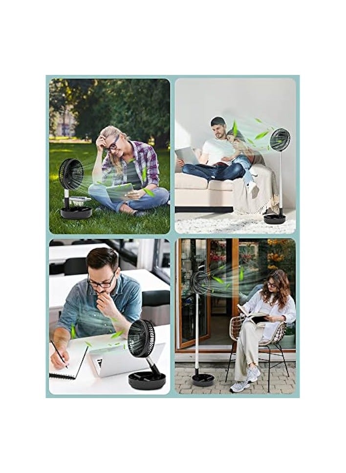 Portable Oscillating Standing Fan,Rechargeable Battery Operated USB Floor Table Desk Fan with Remote, 4 Speed Settings Pedestal Fans for Bedroom Office Camping Fishing Travel Black 7.7
