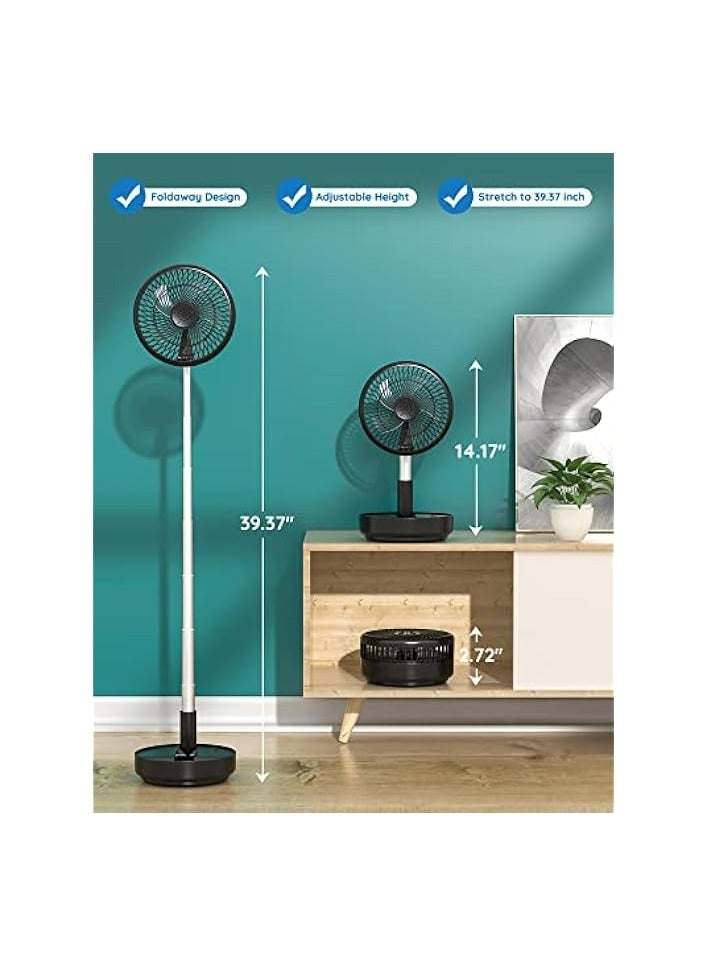 Portable Oscillating Standing Fan,Rechargeable Battery Operated USB Floor Table Desk Fan with Remote, 4 Speed Settings Pedestal Fans for Bedroom Office Camping Fishing Travel Black 7.7