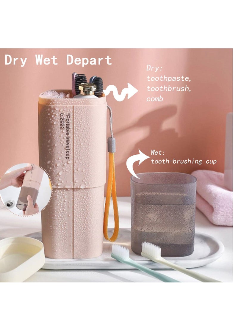 Portable Travel Toothbrushes Case Toothpaste Storage Box Cup, Multifunction Toothbrushes Toothpaste Set with Cup, Toothbrush Case for Traveling, Camping, School, Business and Daily Uses (Pink)