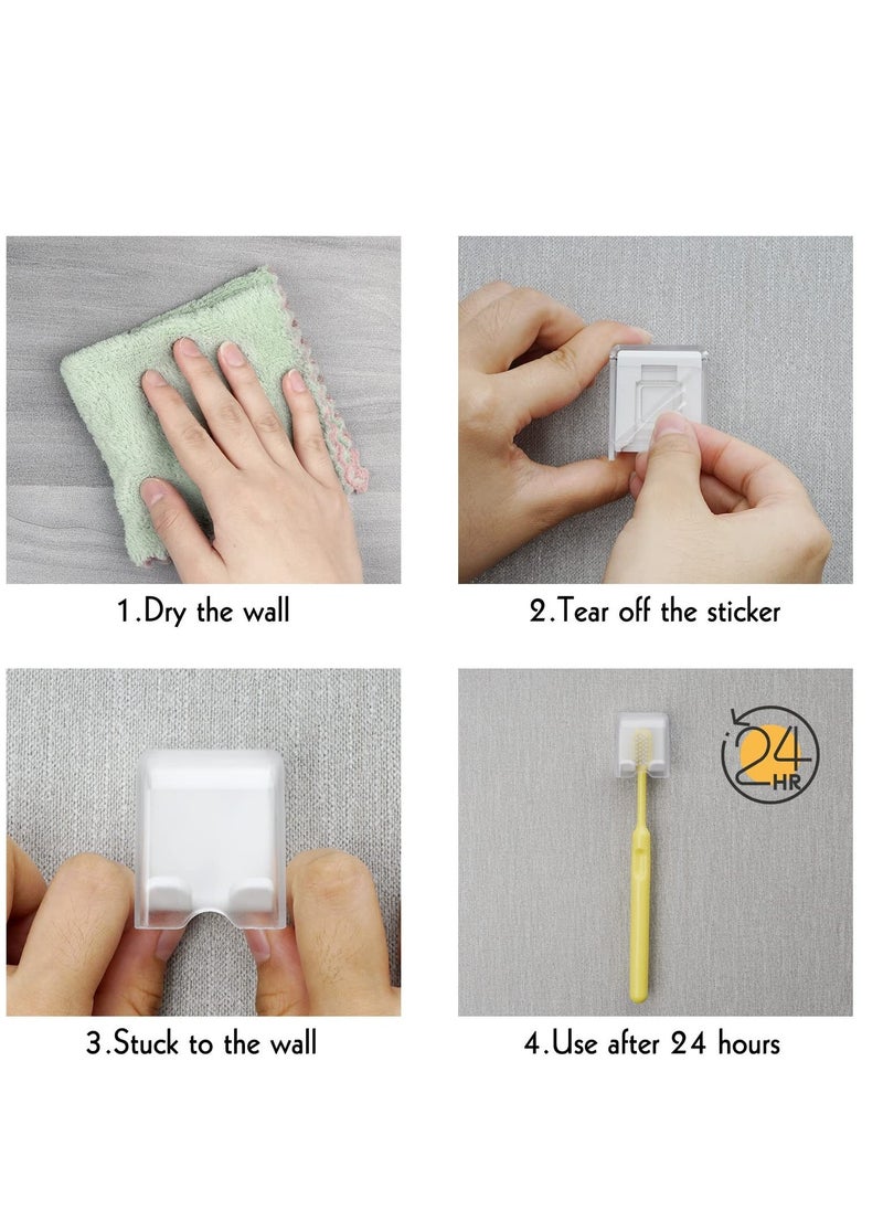 4 PCS Toothbrush Holder Wall Mounted with Cover, Self Adhesive Toothbrush Storage Organizer, Travel Toothbrush Head Covers Caps, Suitable for Travel, Camping, Bathroom, School