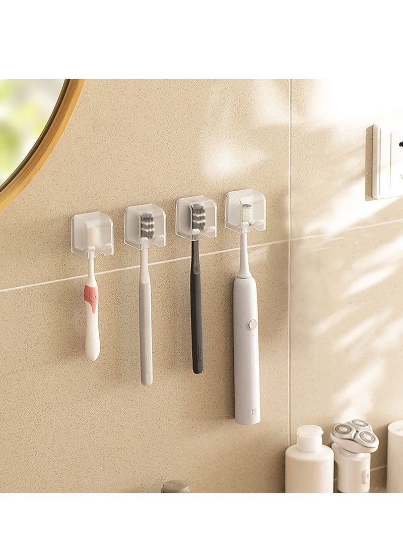 4 PCS Toothbrush Holder Wall Mounted with Cover, Self Adhesive Toothbrush Storage Organizer, Travel Toothbrush Head Covers Caps, Suitable for Travel, Camping, Bathroom, School