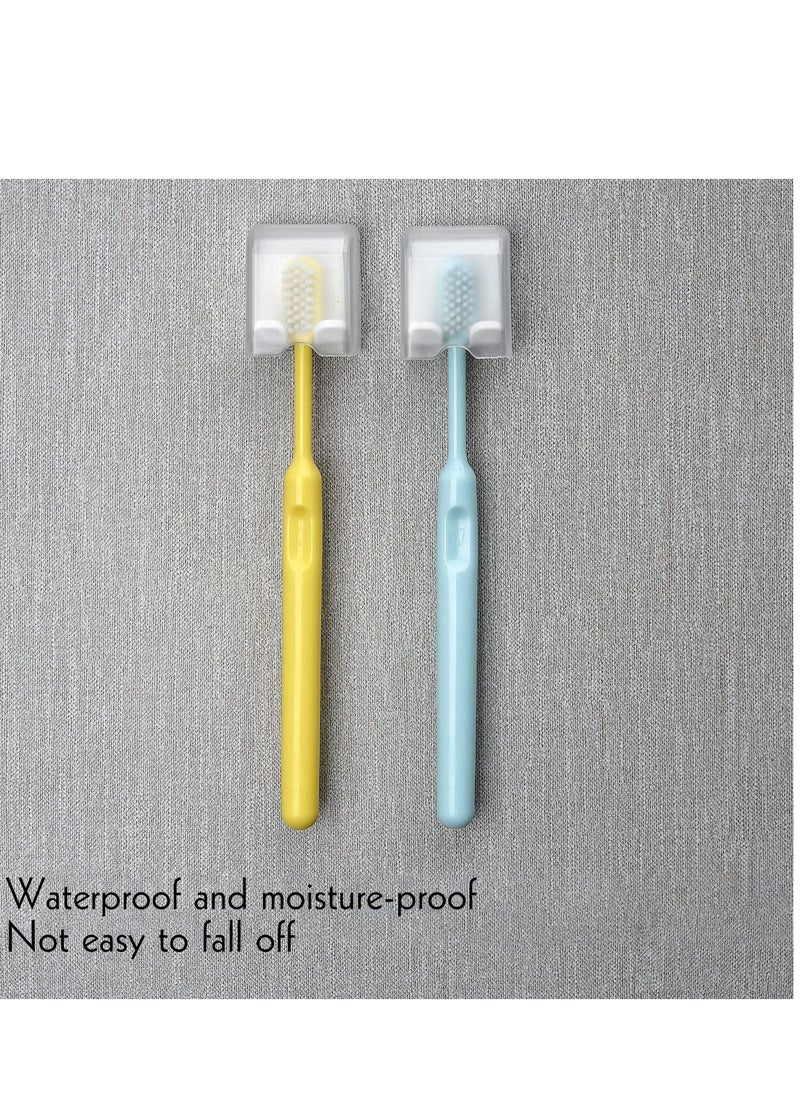 4 PCS Toothbrush Holder Wall Mounted with Cover, Self Adhesive Toothbrush Storage Organizer, Travel Toothbrush Head Covers Caps, Suitable for Travel, Camping, Bathroom, School