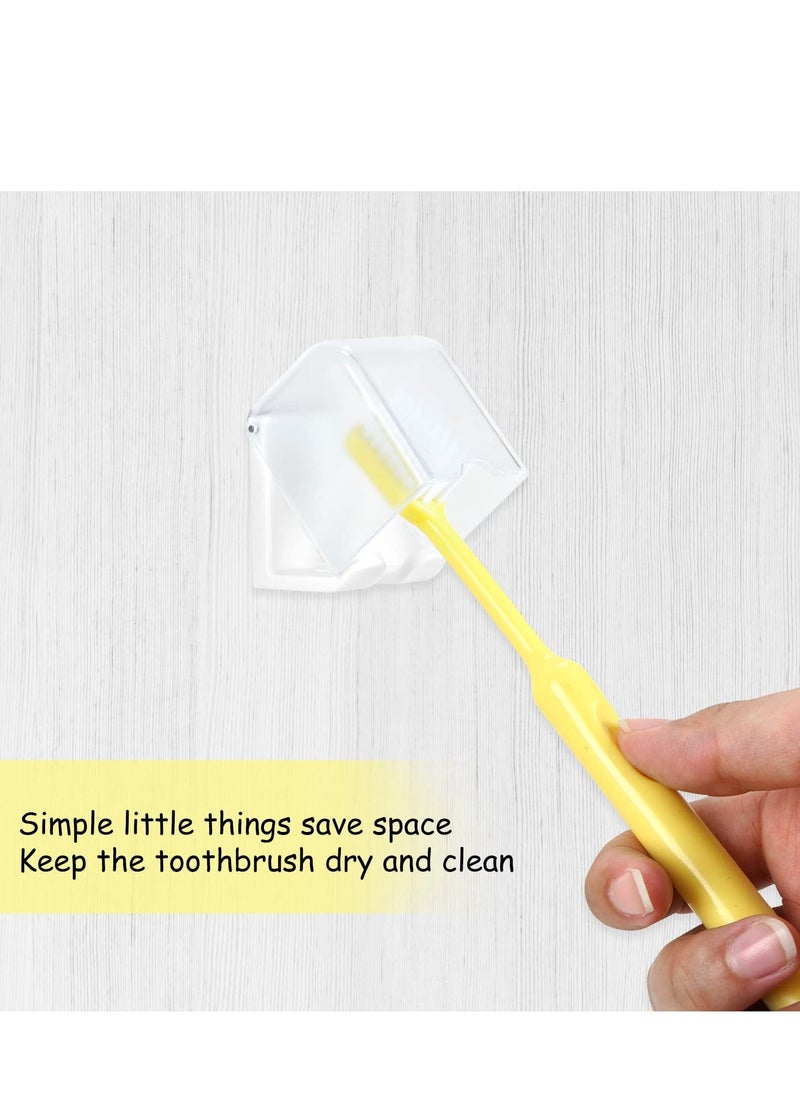 4 PCS Toothbrush Holder Wall Mounted with Cover, Self Adhesive Toothbrush Storage Organizer, Travel Toothbrush Head Covers Caps, Suitable for Travel, Camping, Bathroom, School
