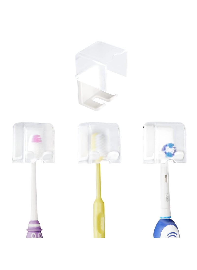 4 PCS Toothbrush Holder Wall Mounted with Cover, Self Adhesive Toothbrush Storage Organizer, Travel Toothbrush Head Covers Caps, Suitable for Travel, Camping, Bathroom, School