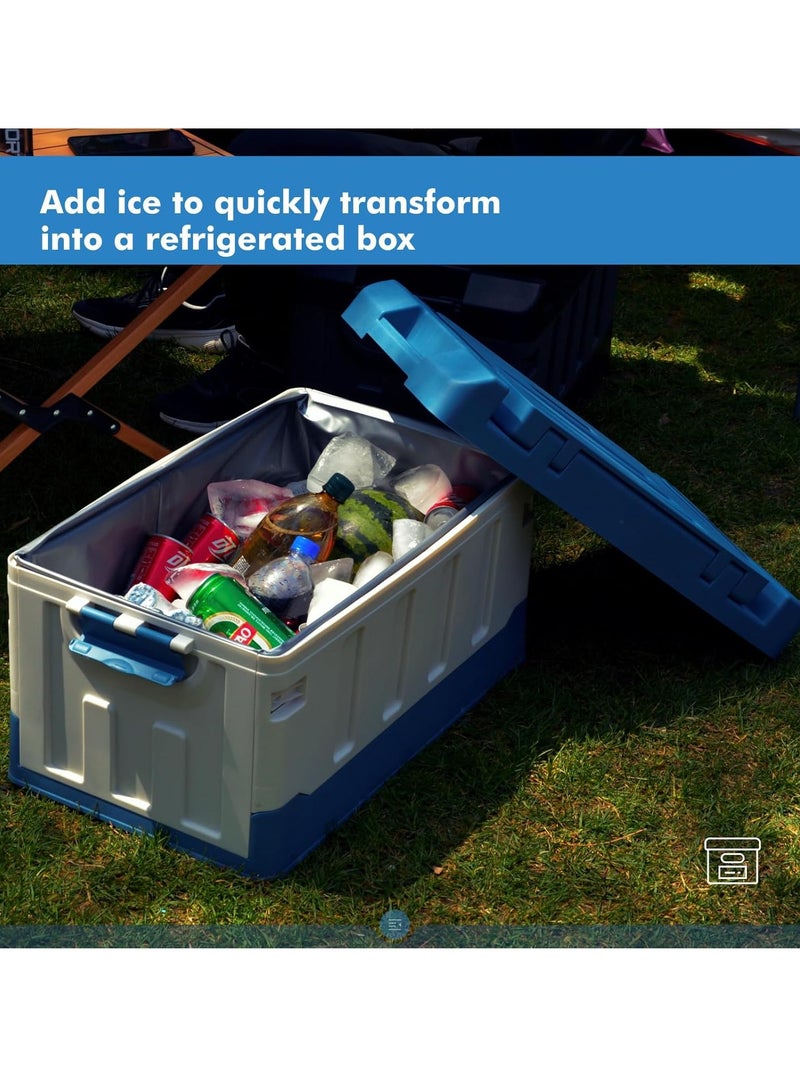 Outdoor Large Trunk Storage Box with Lid for Outdoor 60L, Seatable Camping Organizer with Waterproof Bag, Multifunctional Collapsible Camping Storage Box for Outdoor Picnic, Car, Clothes