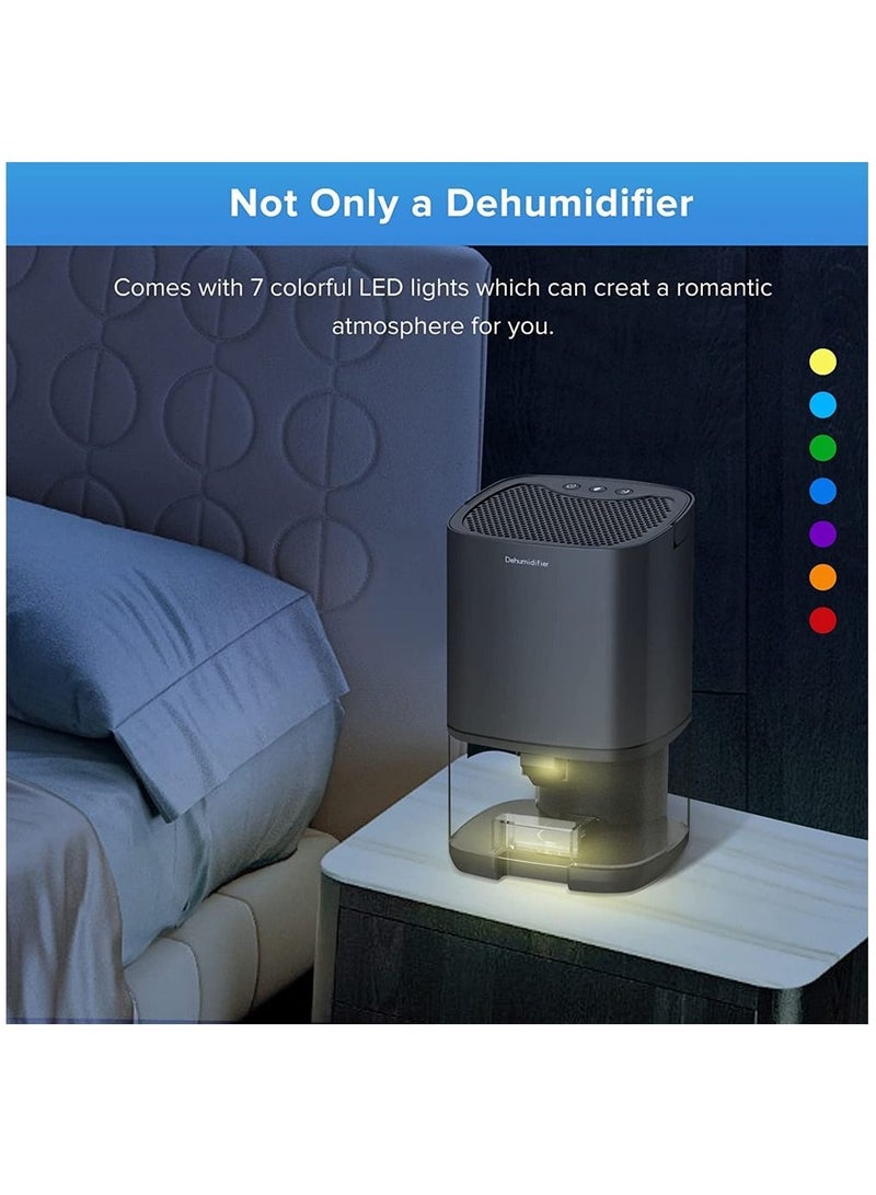 Home Dehumidifier 1000ML Dehumidifier for 2500 cu ft (260 sq ft) Two Working Modes and 7 Color LED Lights Silent Portable Mini Dehumidifier for Basement Bedroom Bathroom Cabinet RV (Black)