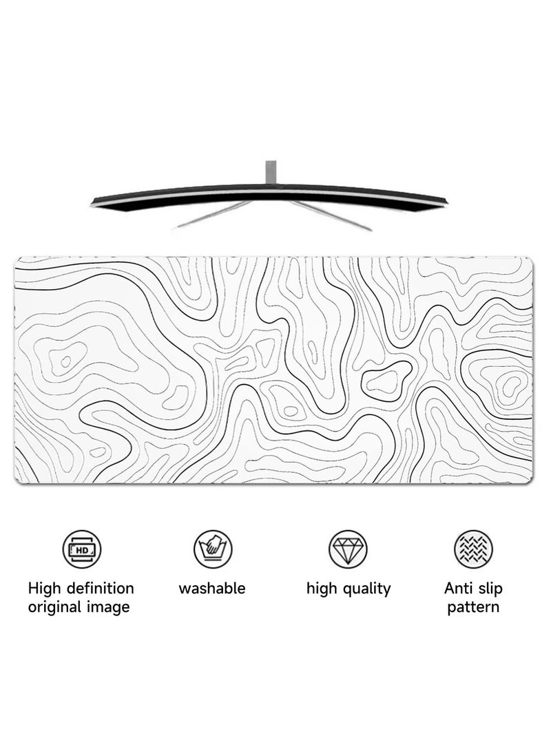 Large Gaming Mouse Pad with Stitched Edges, Minimalist Topographic Desk Map Table Mat,Extended Mousepad with Anti-Slip Base,Water Resist Keyboard Pad for Computer(900x400mm,White)