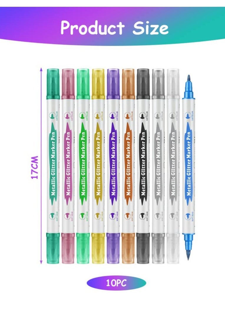 Temporary Tattoo Pen, 10Pcs Double- ended Glitter Tattoo Pen Kit, Shimmery Body Tattoo Markers for Kids Party Dress Up