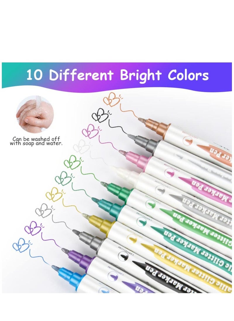 Temporary Tattoo Pen, 10Pcs Double- ended Glitter Tattoo Pen Kit, Shimmery Body Tattoo Markers for Kids Party Dress Up