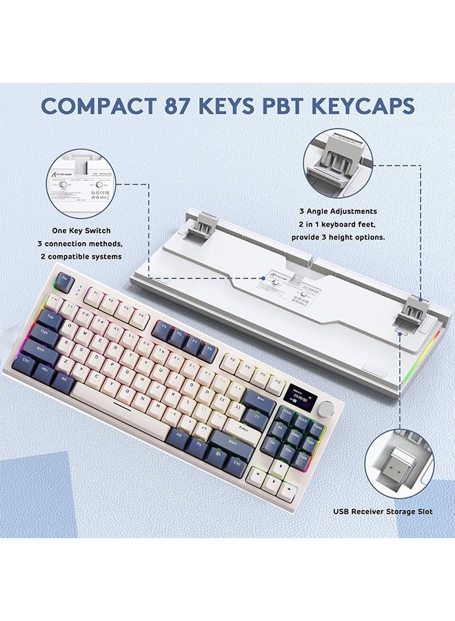 K86 RGB 75% Wireless Mechanical Keyboard,Triple Mode Bluetooth5.0/2.4G/USB-C 87 Keys Hot Swappable Gaming Keyboard,Knob & TFT Screen Display