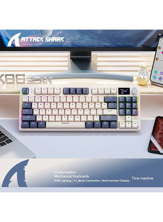 K86 RGB 75% Wireless Mechanical Keyboard,Triple Mode Bluetooth5.0/2.4G/USB-C 87 Keys Hot Swappable Gaming Keyboard,Knob & TFT Screen Display