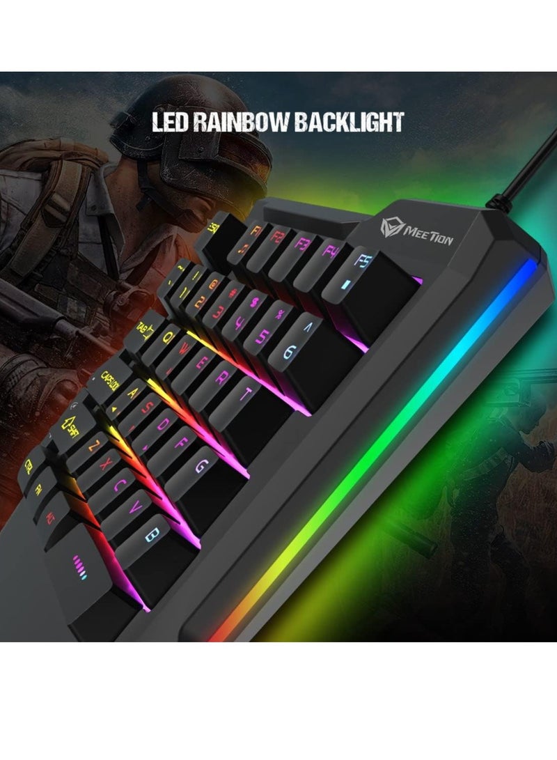 Meetion MT-KB015 Left One-Handed Rainbow Backlit Gaming Keyboard ,BLACK