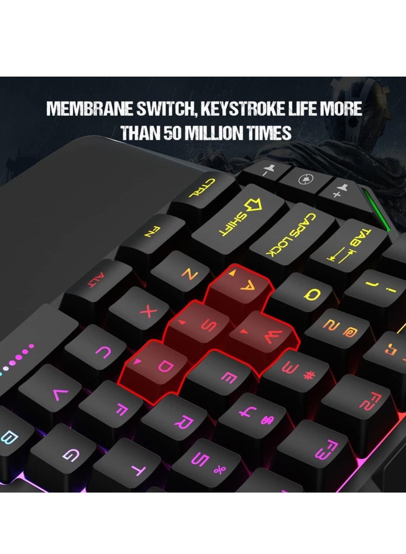 Meetion MT-KB015 Left One-Handed Rainbow Backlit Gaming Keyboard ,BLACK